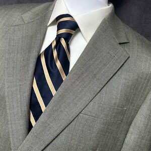 Chaps Sport Coat 42L Green Silk Wool Herringbone Blazer Jacket Classic Casual